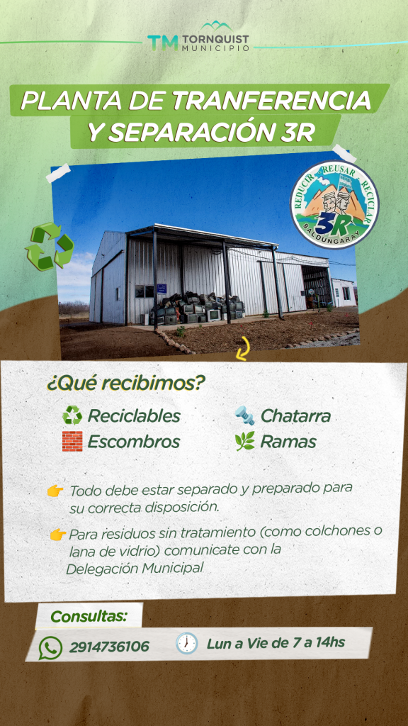 Ambiente recuerda qué materiales se reciben en la Planta de Transferencia y Separación