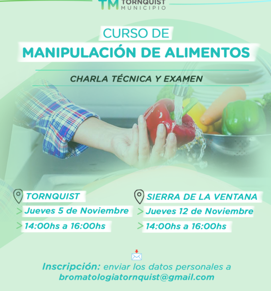 Tornquist y Sierra de la Ventana tendrán nuevas fechas del Taller de Manipulación Higiénica de Alimentos
