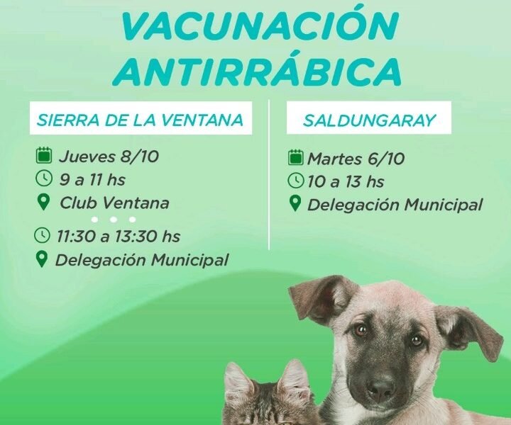Se realizará una nueva campaña de vacunación antirrábica en Sierra de la Ventana y Saldungaray