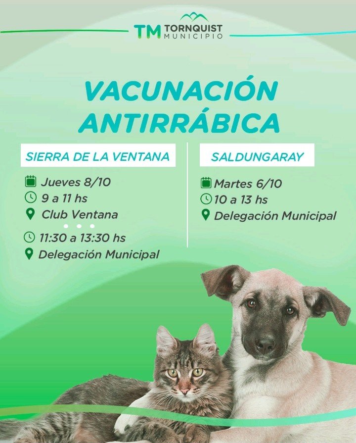 Se realizará una nueva campaña de vacunación antirrábica en Sierra de la Ventana y Saldungaray