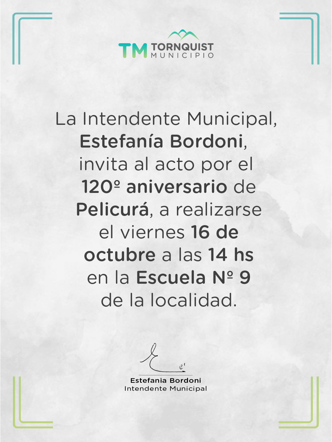 Invitación al acto del 120º aniversario de Pelicurá